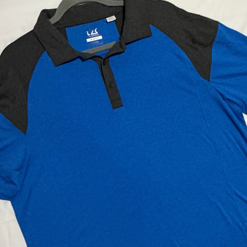 Cutter & Buck Mens Large CB DryTec Polo Shirt Blue Gray Colorblock Golf Top L/G